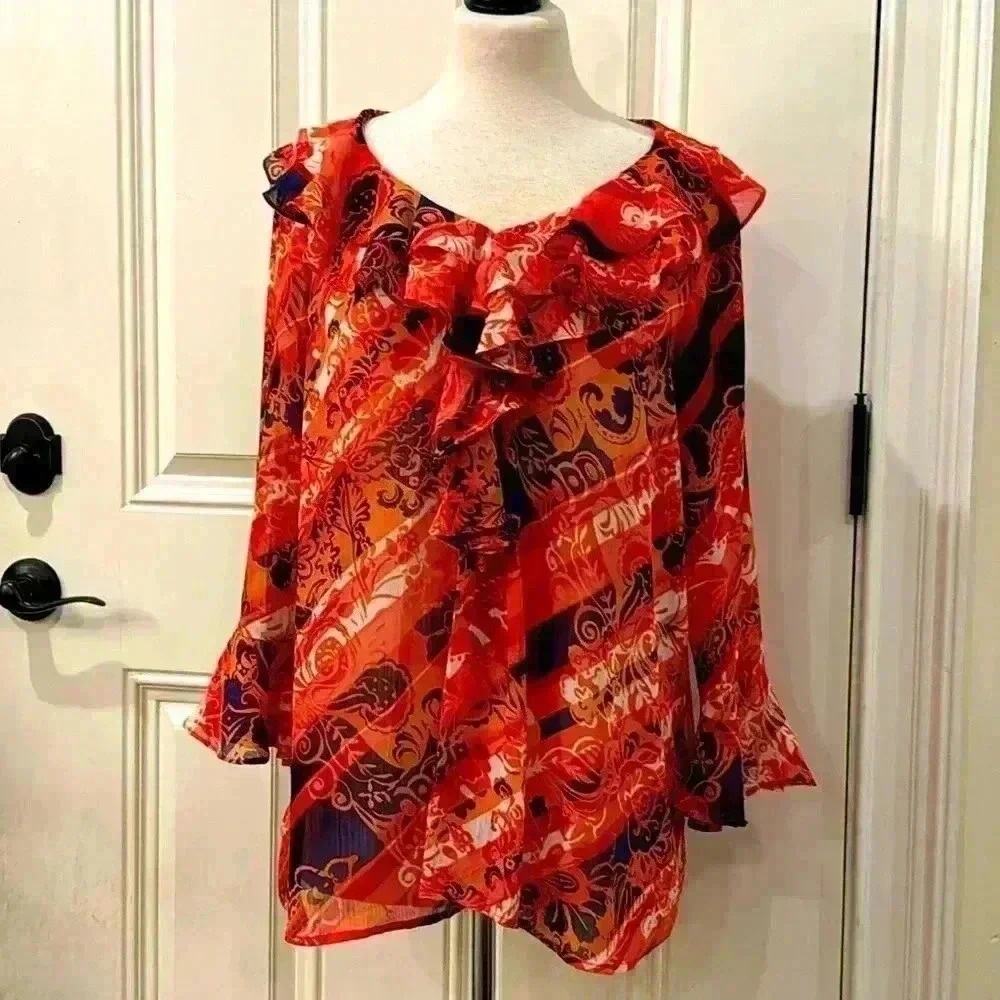 Jones New York long sleeve pullover blouse size large,